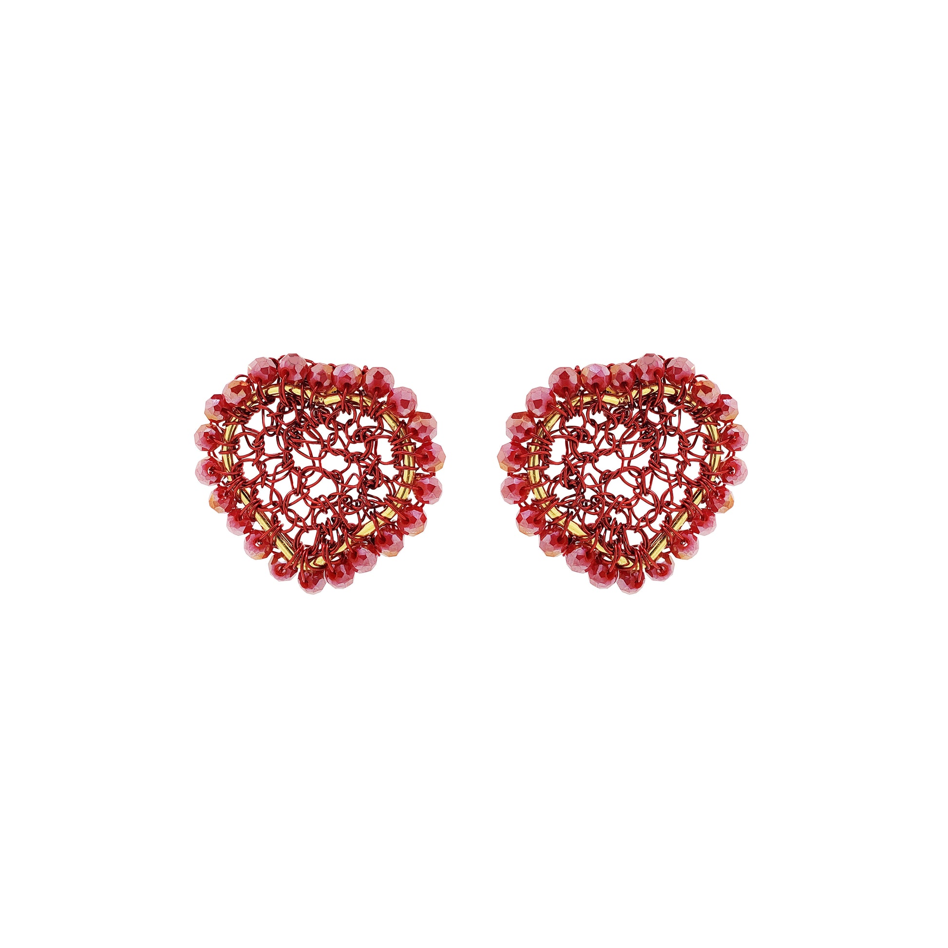 handmade-crochet-heart-shape-earrings-18k-gold-filled-wire-hypoallergenic-lightweight-statement-valentines-drop-collection-red