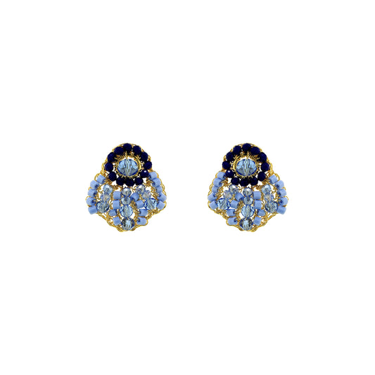 Small-Blue-Gold-Sea-Shell-Post-Handmade-Crochet-Earrings-18k-gold-filled-wire-hypoallergenic-lightweight-statement-soul-collection