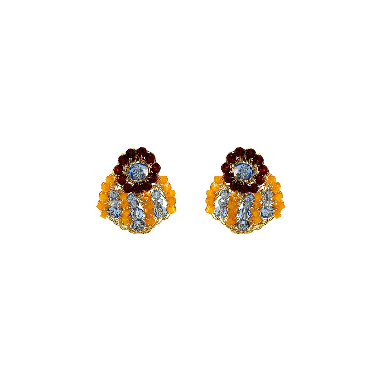Small-Blue-Red-Orange-Gold-Sea-Shell-Post-Handmade-Crochet-Earrings-18k-gold-filled-wire-hypoallergenic-lightweight-statement-soul-collection