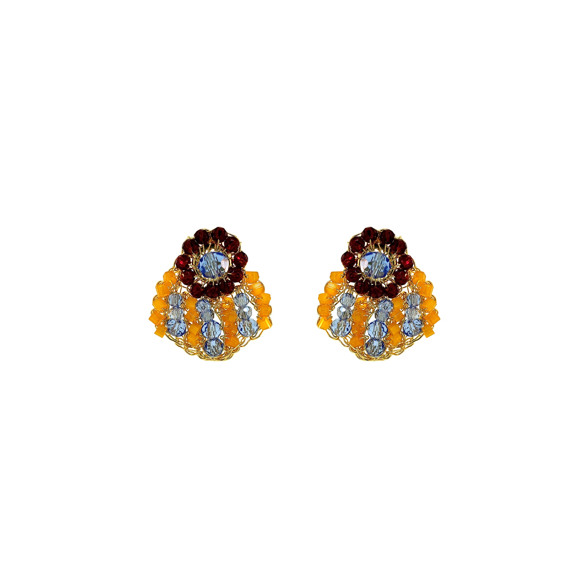 Small-Blue-Red-Orange-Gold-Sea-Shell-Post-Handmade-Crochet-Earrings-18k-gold-filled-wire-hypoallergenic-lightweight-statement-soul-collection