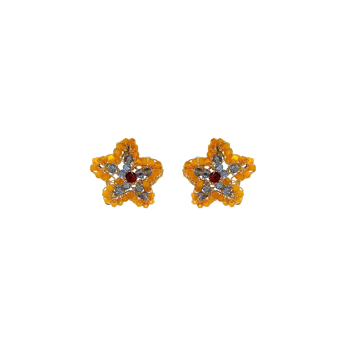 Small-Blue-Red-Orange-Gold-Sea-Star-Mini-Post-Handmade-Crochet-Earrings-18k-gold-filled-wire-hypoallergenic-lightweight-statement-soul-collection