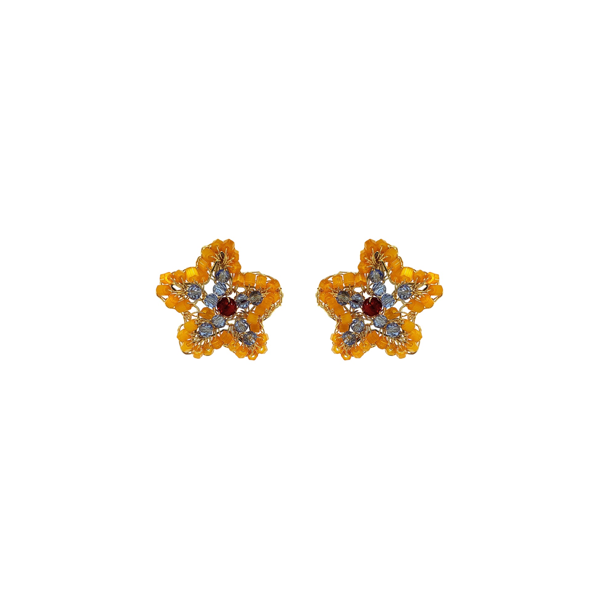 Small-Blue-Red-Orange-Gold-Sea-Star-Mini-Post-Handmade-Crochet-Earrings-18k-gold-filled-wire-hypoallergenic-lightweight-statement-soul-collection