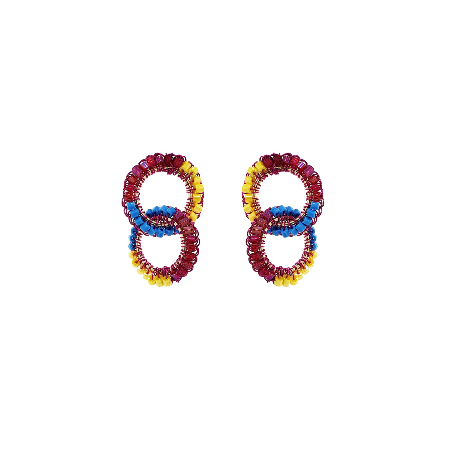 Small-Blue-Yellow-Fuchsia-Double-Hoop-Nova-Dangle-Handmade-Crochet-Earrings-18k-gold-filled-wire-hypoallergenic-lightweight-statement-brazilian-soul-collection