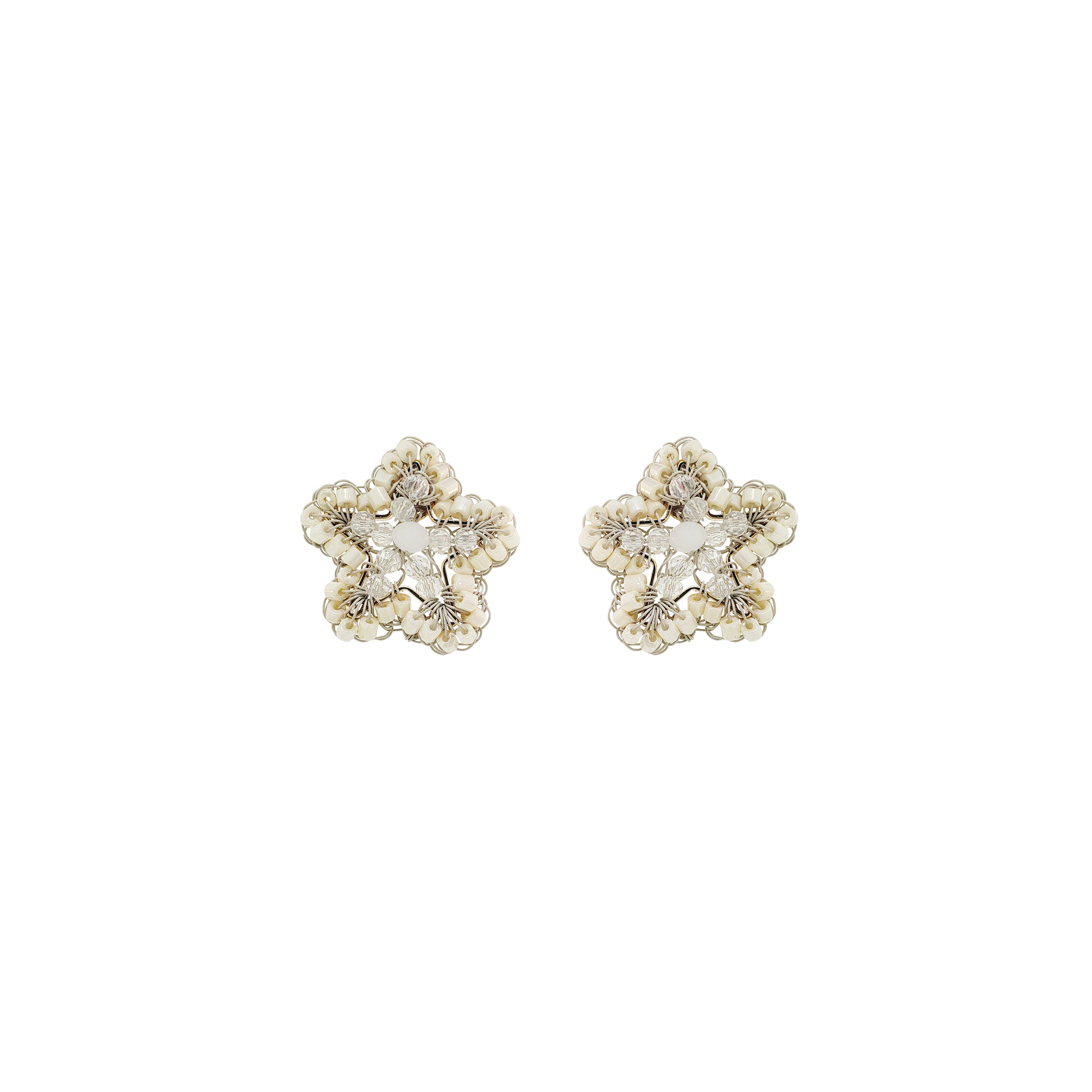 Small-Butter-White-CLear-Beige-Gold-Sea-Star-Mini-Post-Handmade-Crochet-Earrings-18k-gold-filled-wire-hypoallergenic-lightweight-statement-soul-collection