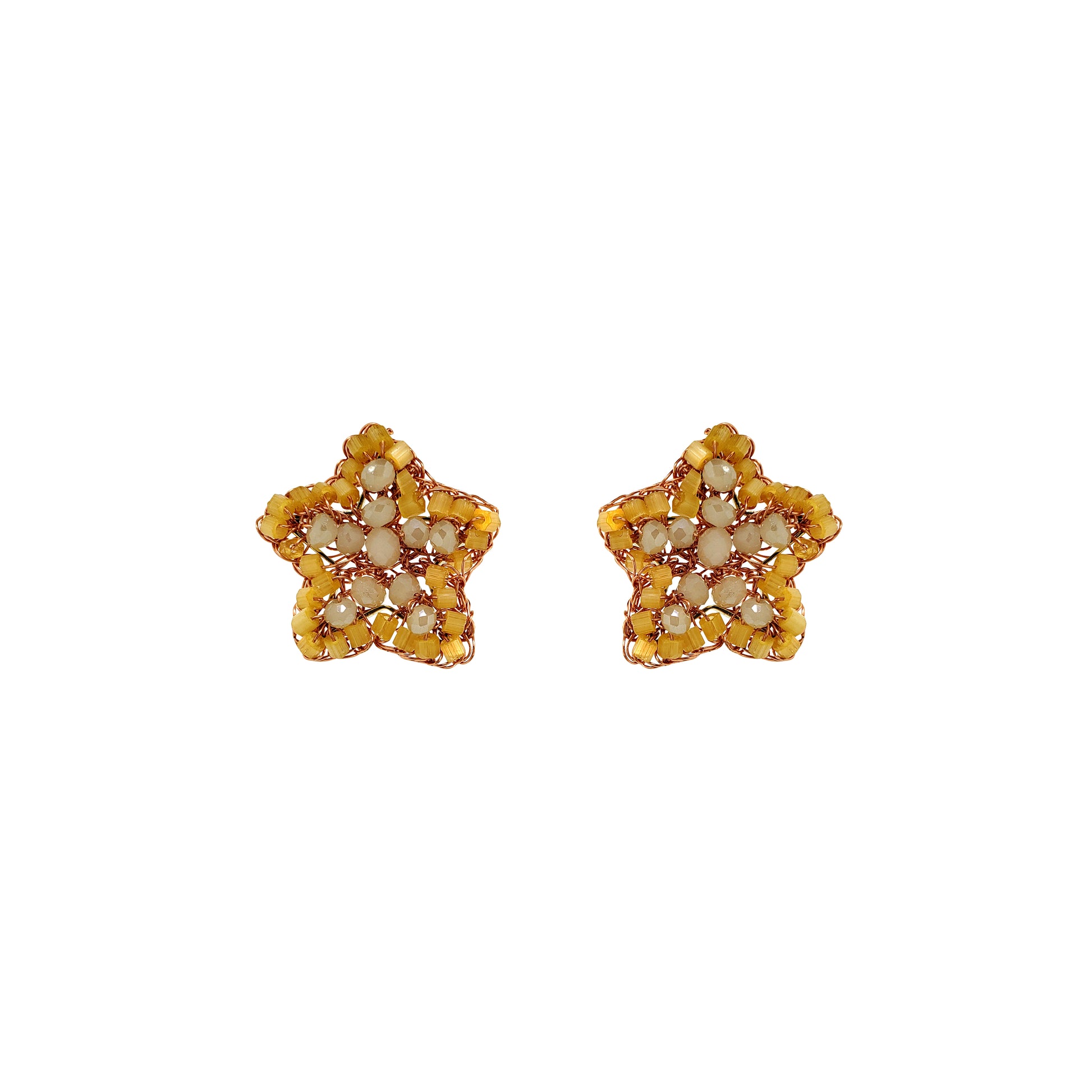 Small-Butter-Yellow-Beige-Gold-Sea-Star-Mini-Post-Handmade-Crochet-Earrings-18k-gold-filled-wire-hypoallergenic-lightweight-statement-soul-collection