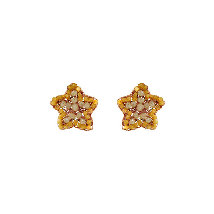 Small-Butter-Yellow-Beige-Gold-Sea-Star-Mini-Post-Handmade-Crochet-Earrings-18k-gold-filled-wire-hypoallergenic-lightweight-statement-soul-collection