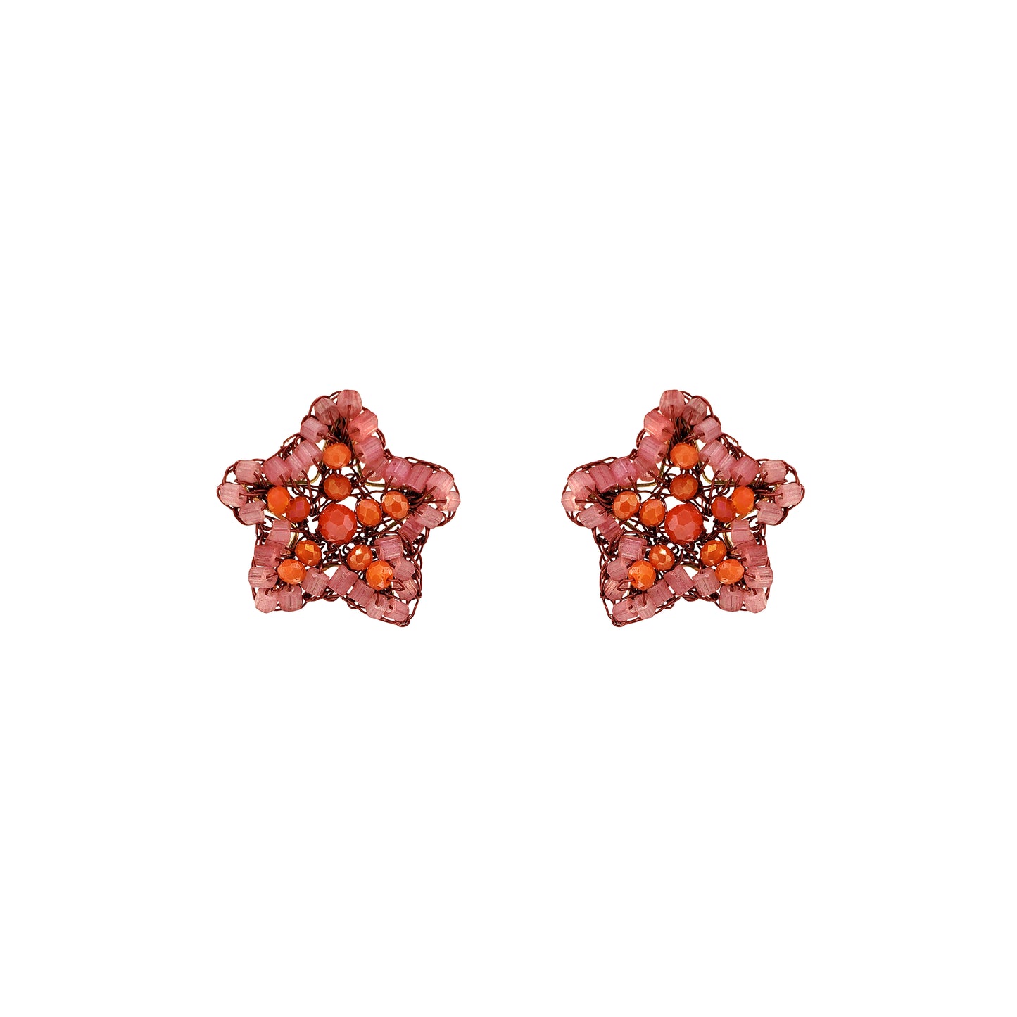 Small-Coral-Red-Orange-Gold-Sea-Star-Mini-Post-Handmade-Crochet-Earrings-18k-gold-filled-wire-hypoallergenic-lightweight-statement-soul-collection