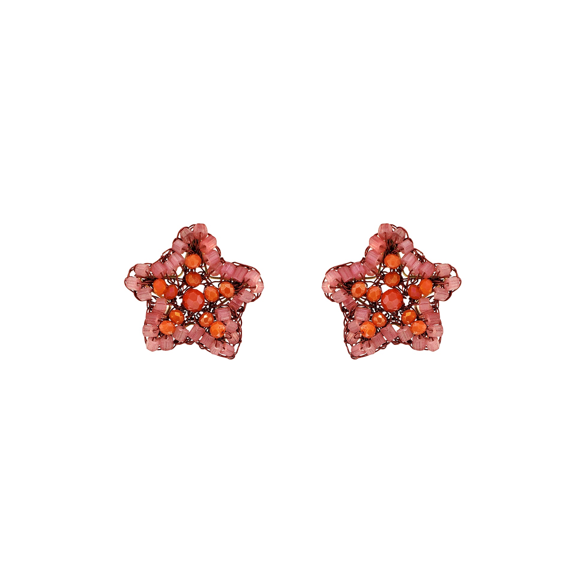 Small-Coral-Red-Orange-Gold-Sea-Star-Mini-Post-Handmade-Crochet-Earrings-18k-gold-filled-wire-hypoallergenic-lightweight-statement-soul-collection