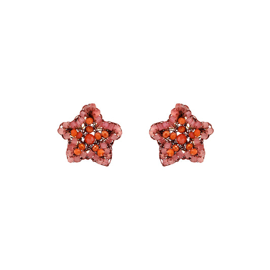 Small-Coral-Red-Orange-Gold-Sea-Star-Mini-Post-Handmade-Crochet-Earrings-18k-gold-filled-wire-hypoallergenic-lightweight-statement-soul-collection