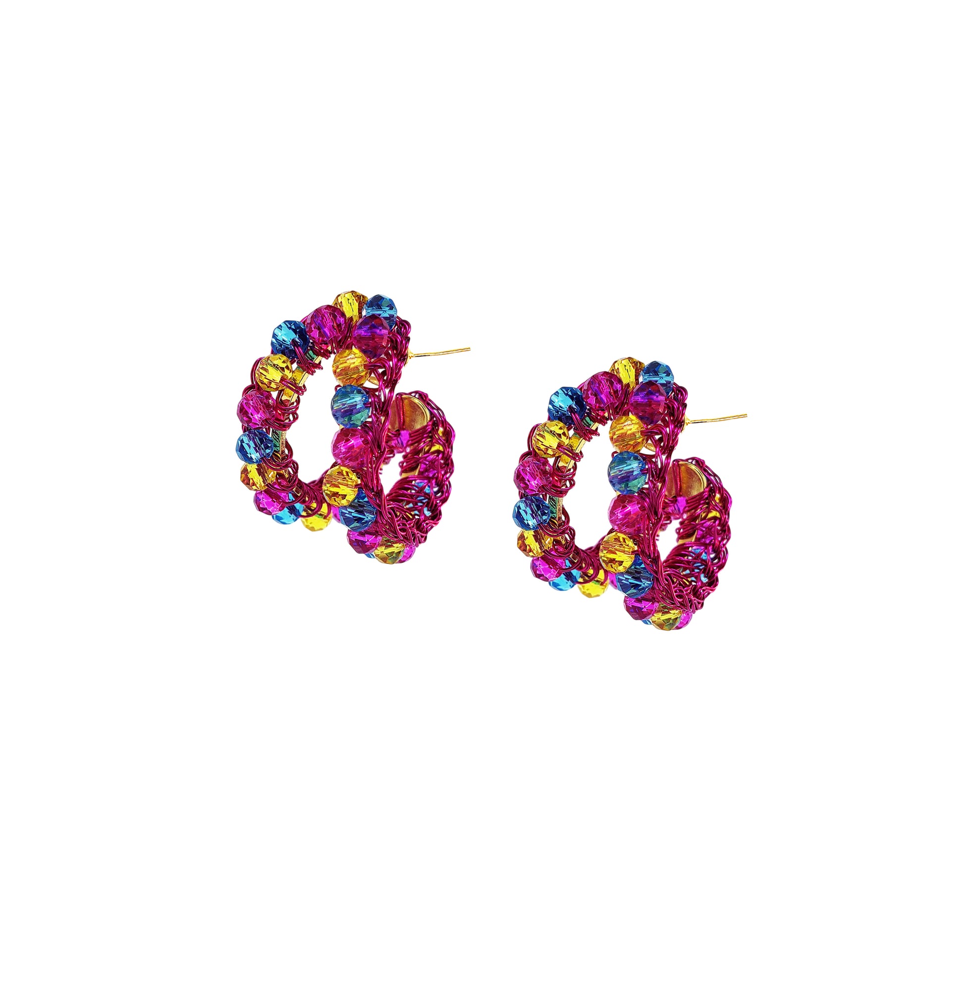 Small-Double-Hoop-Blue-Fuchsia-Yellow-Gold-Nina-Handmade-Crochet-Earrings-18k-gold-filled-wire-hypoallergenic-lightweight-statement-brazilian-soul-collection