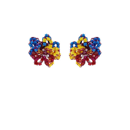 Small-Flower-Blue-Fuchsia-Yellow-Gold-Abbey-Post-Handmade-Crochet-Earrings-18k-gold-filled-wire-hypoallergenic-lightweight-statement-brazilian-soul-collection
