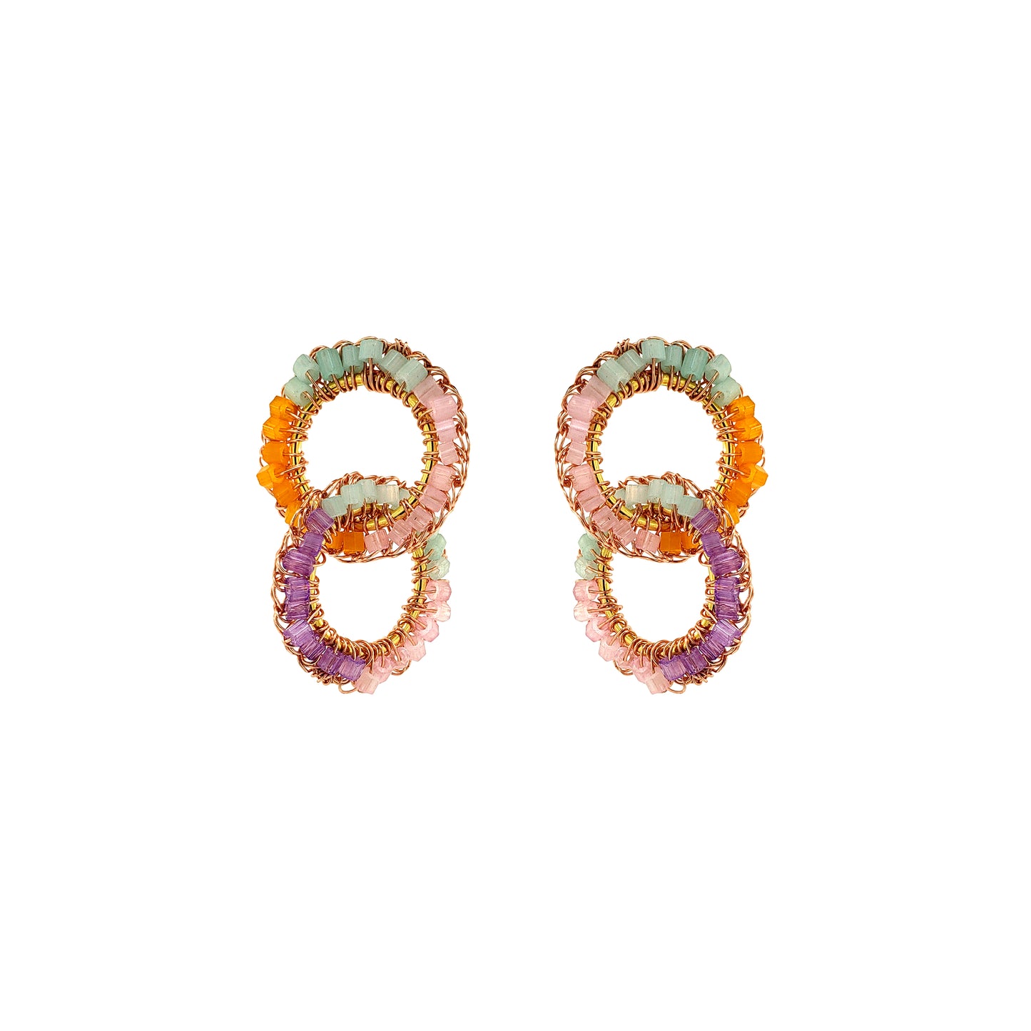 Small-Green-Pink-Purple-Orange-Double-Hoop-Nova-Dangle-Handmade-Crochet-Earrings-18k-gold-filled-wire-hypoallergenic-lightweight-statement-brazilian-soul-collection