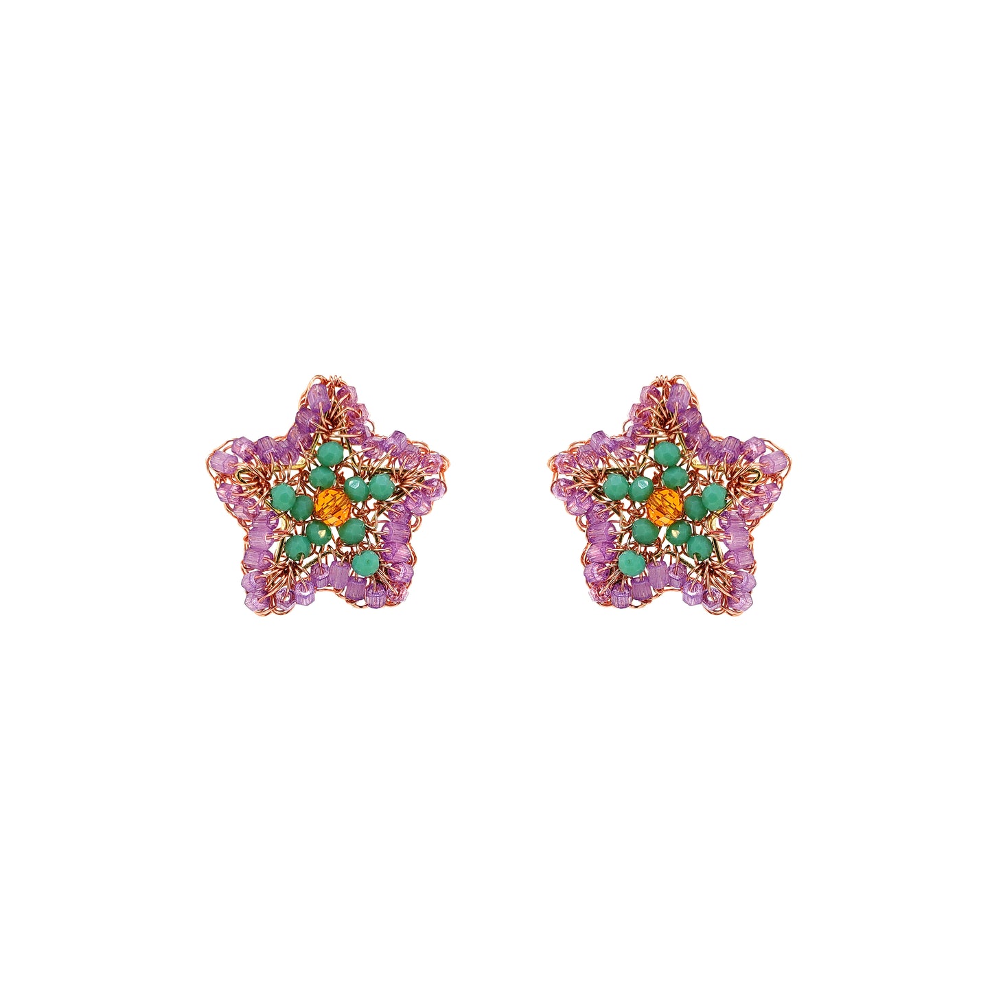 Small-Green-Pink-Purple-Orange-Gold-Sea-Star-Mini-Post-Handmade-Crochet-Earrings-18k-gold-filled-wire-hypoallergenic-lightweight-statement-brazilian-soul-collection