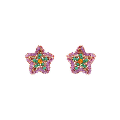 Small-Green-Pink-Purple-Orange-Gold-Sea-Star-Mini-Post-Handmade-Crochet-Earrings-18k-gold-filled-wire-hypoallergenic-lightweight-statement-brazilian-soul-collection