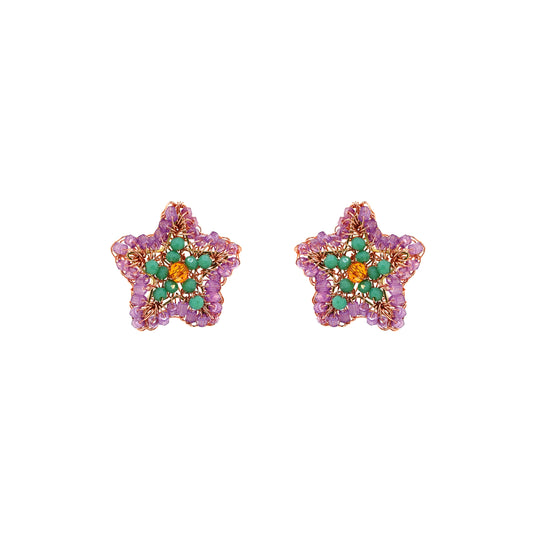 Small-Green-Pink-Purple-Orange-Gold-Sea-Star-Mini-Post-Handmade-Crochet-Earrings-18k-gold-filled-wire-hypoallergenic-lightweight-statement-brazilian-soul-collection