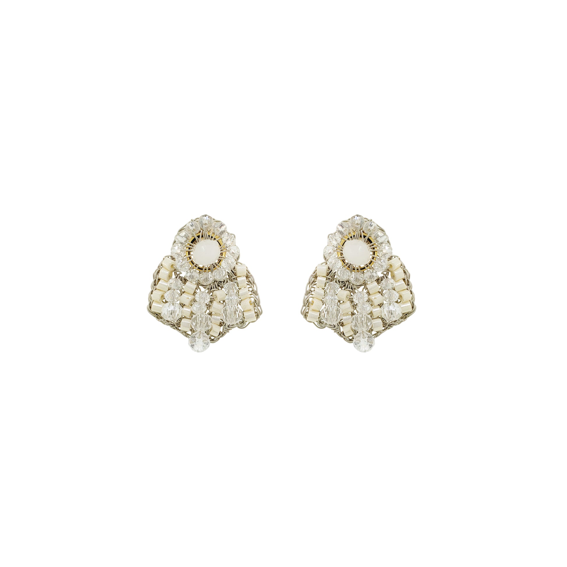 Small-Raffia-White-Clear-Gold-Sea-Shell-Post-Handmade-Crochet-Earrings-18k-gold-filled-wire-hypoallergenic-lightweight-statement-soul-collection