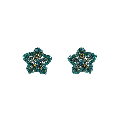 Small-Teal-Green-Gold-Sea-Star-Mini-Post-Handmade-Crochet-Earrings-18k-gold-filled-wire-hypoallergenic-lightweight-statement-soul-collection