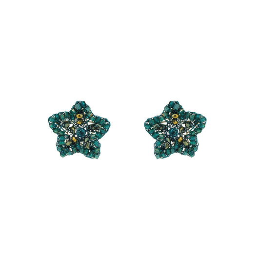 Small-Teal-Green-Gold-Sea-Star-Mini-Post-Handmade-Crochet-Earrings-18k-gold-filled-wire-hypoallergenic-lightweight-statement-soul-collection