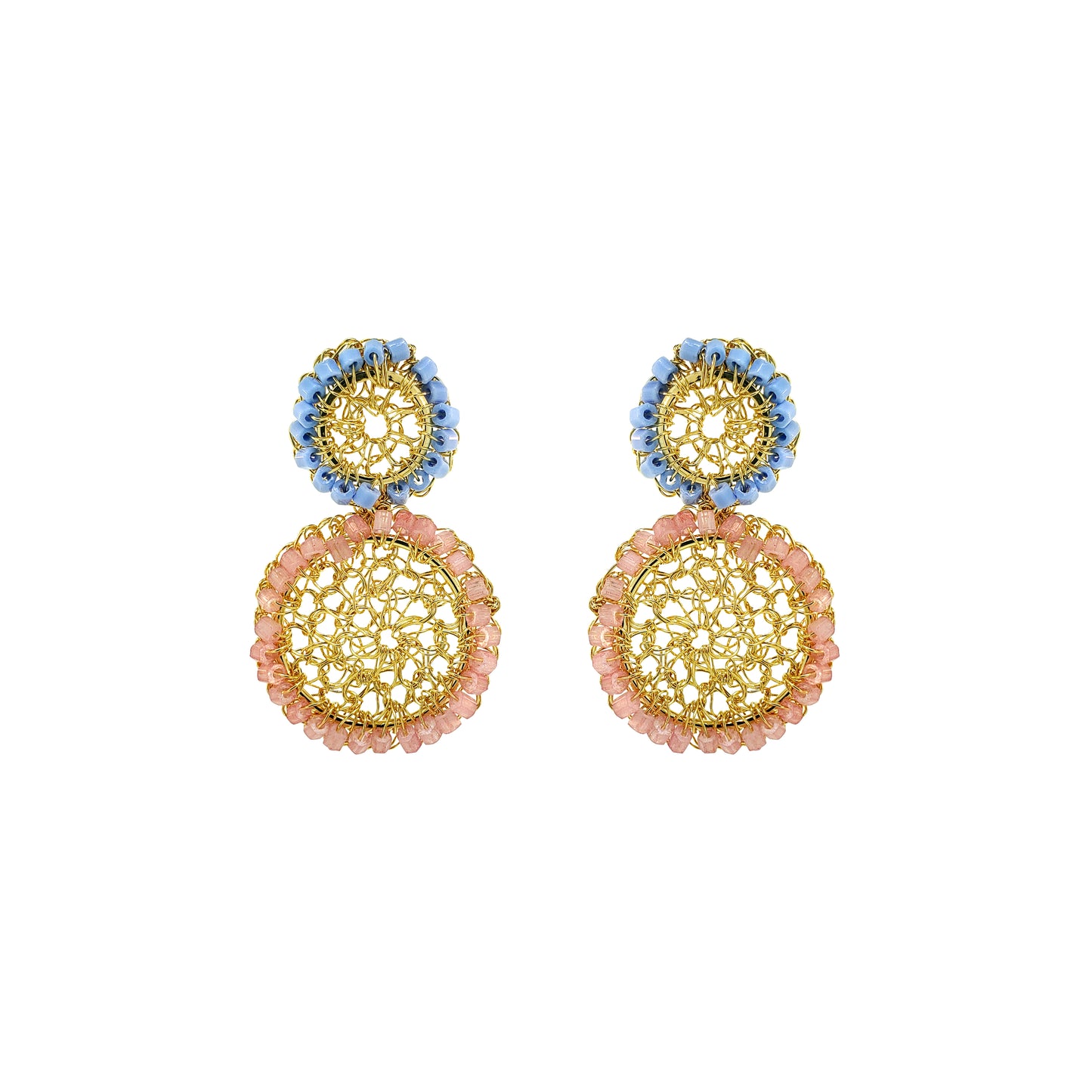 Light-Pink-Blue-Gold-Patch-Mini-Handmade-Crochet-Earrings-18k-gold-filled-wire-hypoallergenic-lightweight-statement-soul-collection