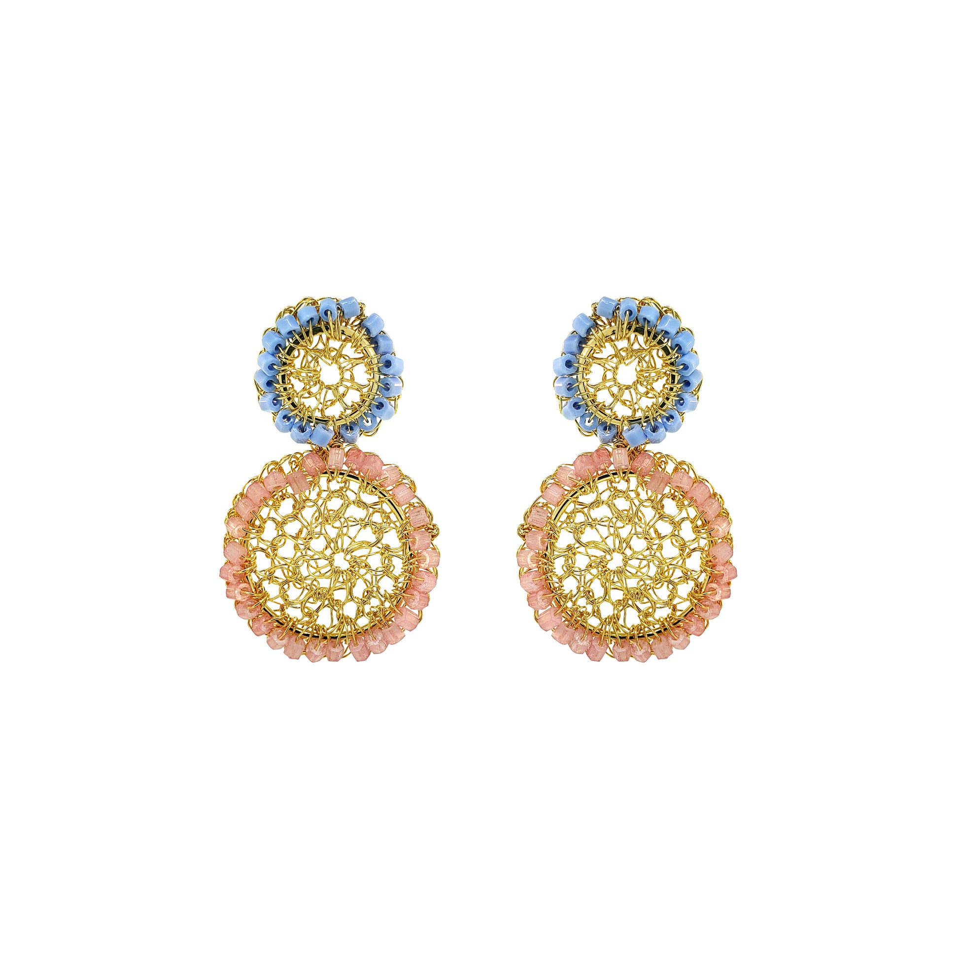 Light-Pink-Blue-Gold-Patch-Mini-Handmade-Crochet-Earrings-18k-gold-filled-wire-hypoallergenic-lightweight-statement-soul-collection