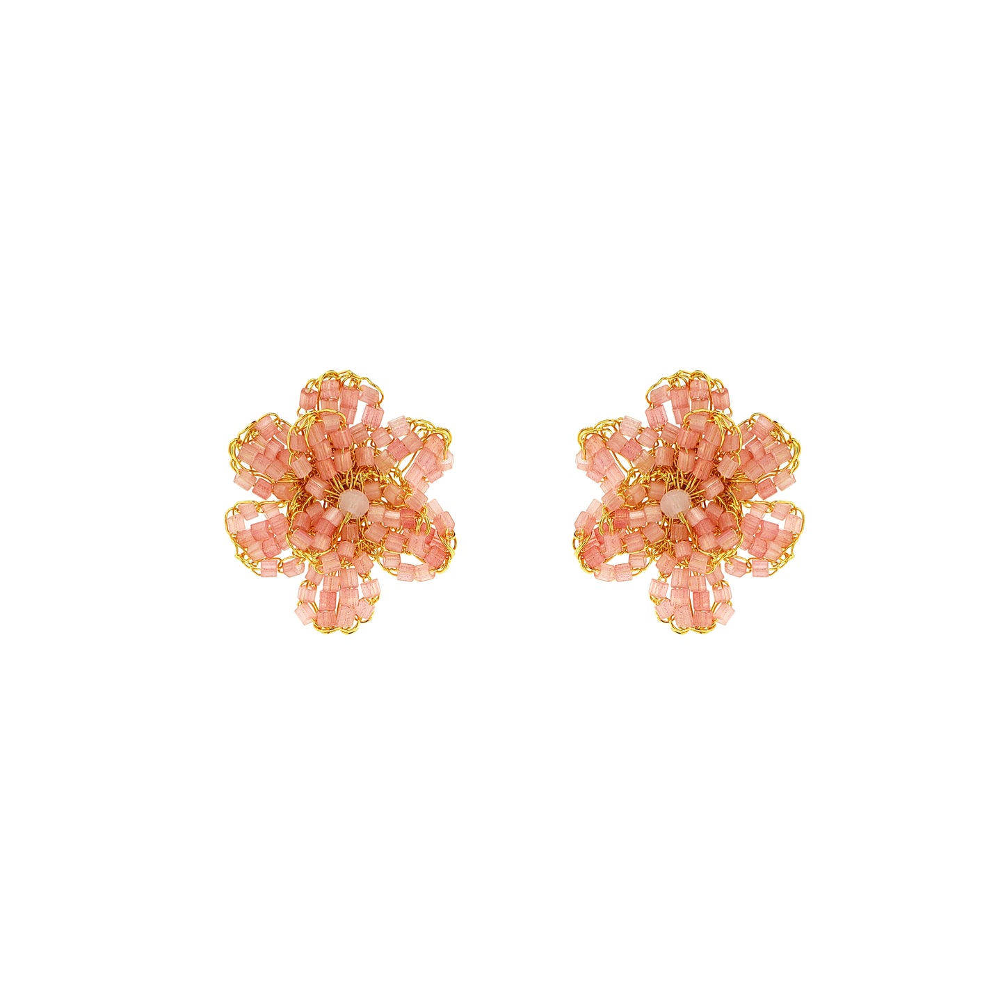 Soft Pink Gold Aster Post Handmade Crochet Earrings 18 karat gold filled statement