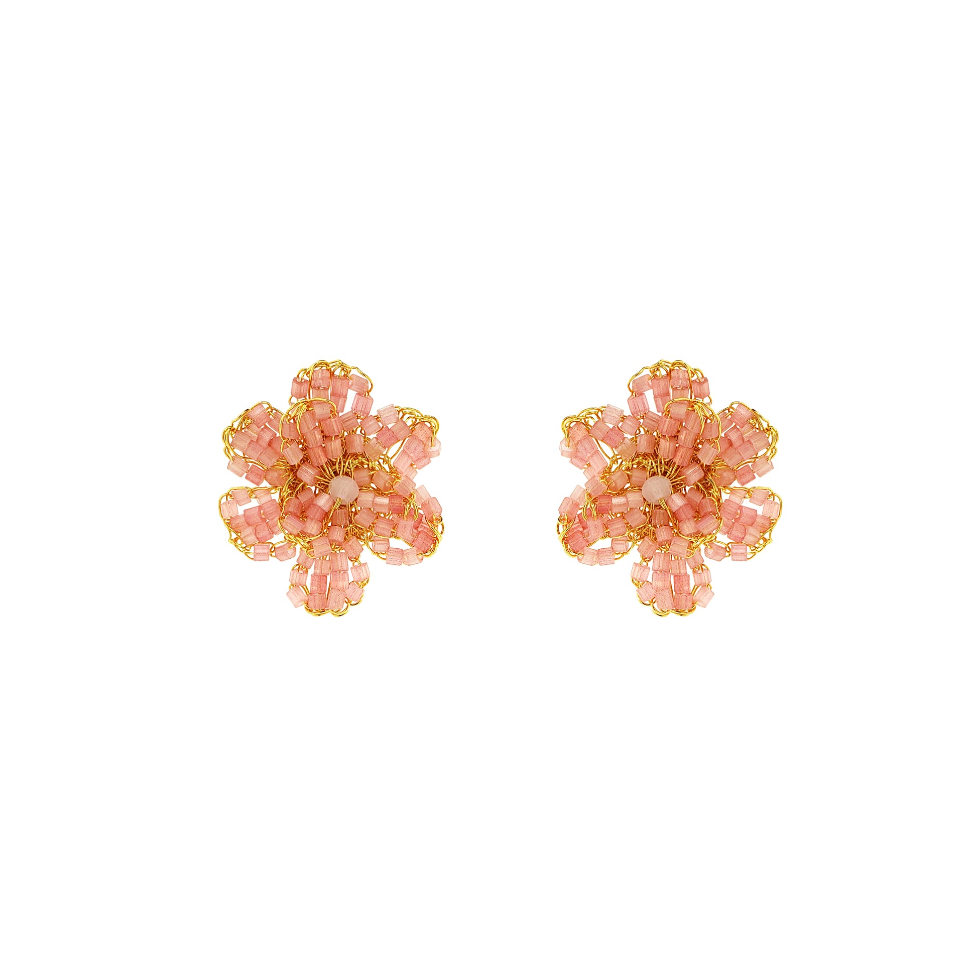 Soft Pink Gold Aster Post Handmade Crochet Earrings 18 karat gold filled statement
