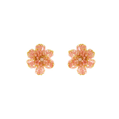 Soft Pink Gold Aster Post Handmade Crochet Earrings 18 karat gold filled statement