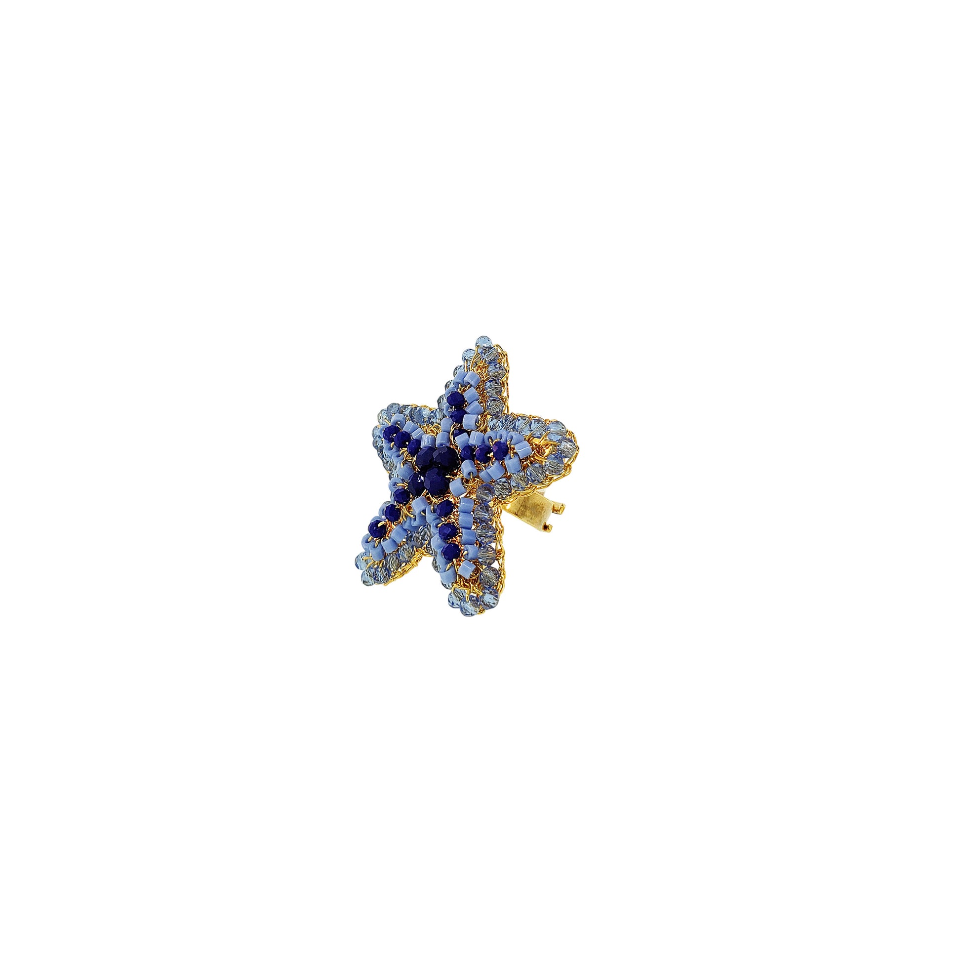 Star-Blue-Gold-Sea-Star-Handmade-Crochet-Ring-18k-gold-filled-wire-hypoallergenic-lightweight-statement-soul-collection