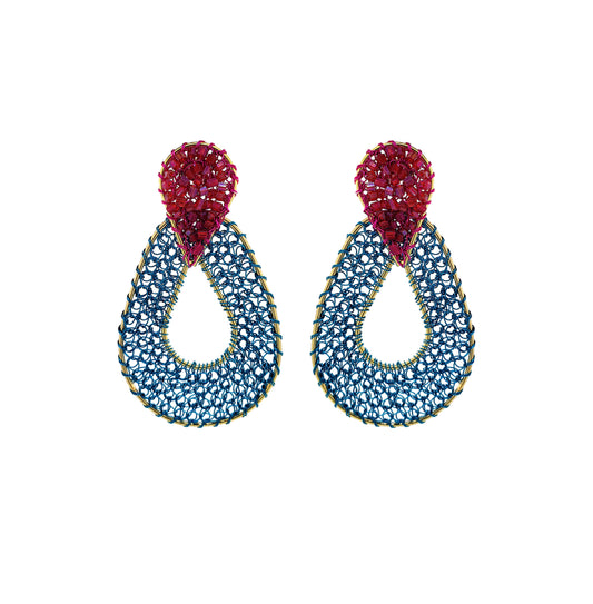 Teardrop-Duo-Blue-Fuchsia-Gold-Petal-Handmade-Crochet-Earrings-18k-gold-filled-wire-hypoallergenic-lightweight-statement-brazilian-soul-collection