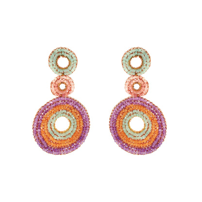 Triple-Mandala-Green-Pink-Purple-Orange-Gold-Gia-Cascade-Handmade-Crochet-Earrings-18k-gold-filled-wire-hypoallergenic-lightweight-statement-brazilian-soul-collection