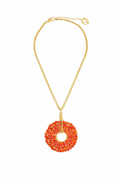 Orange & Gold Snowdrop Handmade Crochet Necklace