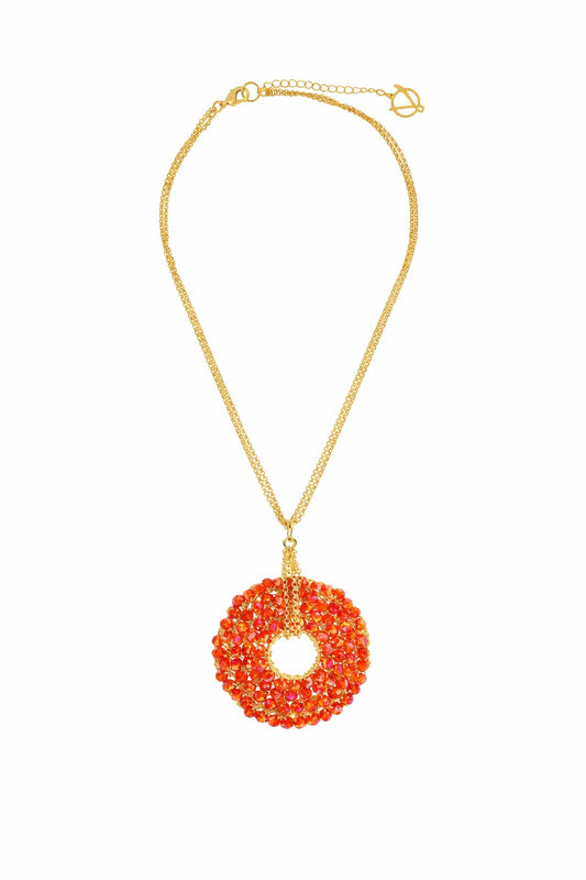 Orange & Gold Snowdrop Handmade Crochet Necklace