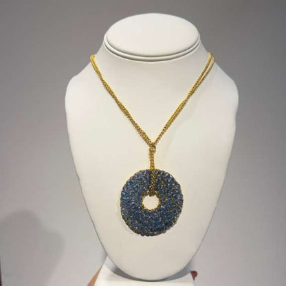 Blue & Gold Snowdrop Handmade Crochet Necklace