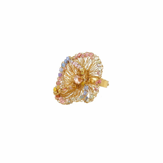 Soft Pink & Blue Mix Gaia Floral Handmade Crochet Ring