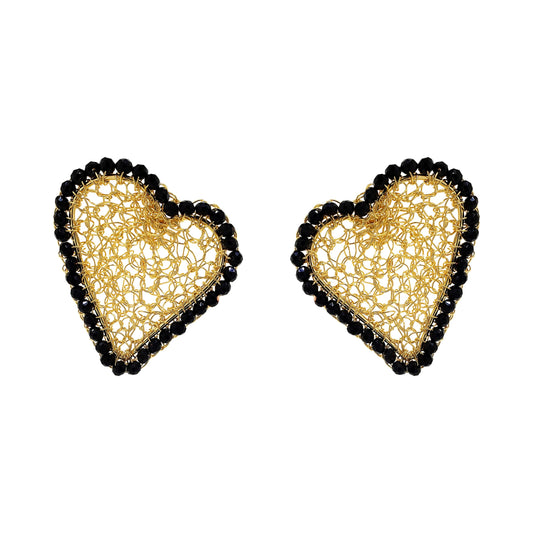 Black & Gold Amour Mesh Posts Handmade Crochet Earrings