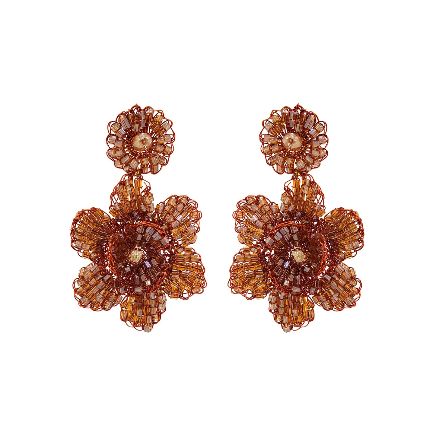 Mystic Amber Mini Blossom Handmade Crochet Earrings