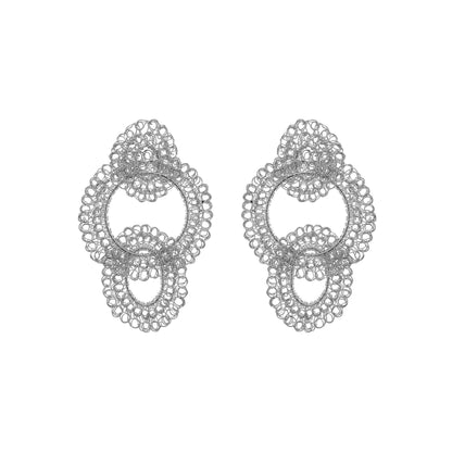 All Silver Artemis Round Handmade Crochet Earrings