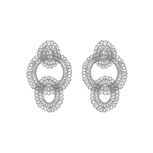 All Silver Artemis Round Handmade Crochet Earrings