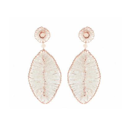 Rose Gold & White Leaf Handmade Crochet Earrings