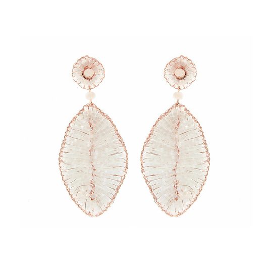 Rose Gold & White Leaf Handmade Crochet Earrings