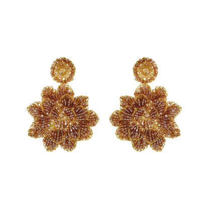 Amber & Gold Blossom Handmade Crochet Large Earrings