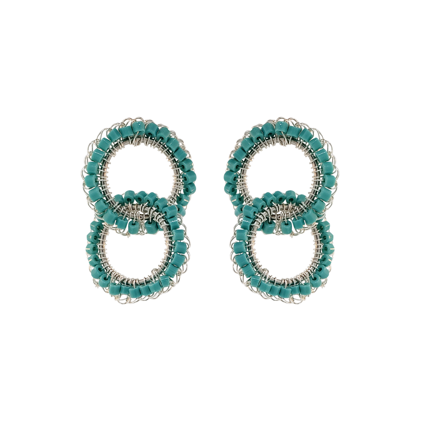 Turquoise & Silver Nova Handmade Crochet Earrings