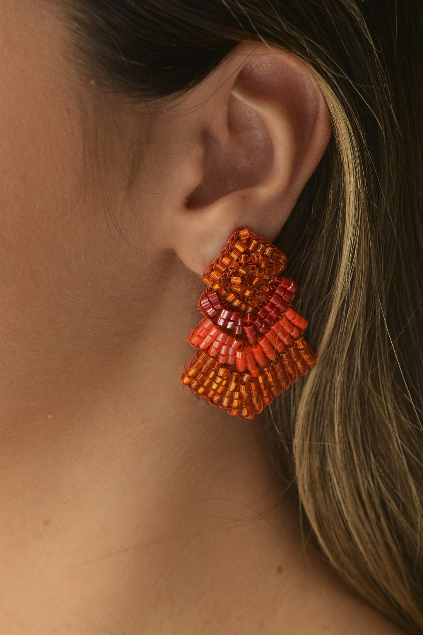 Coral Red Mix Chevron Mini Handmade Crochet Earrings