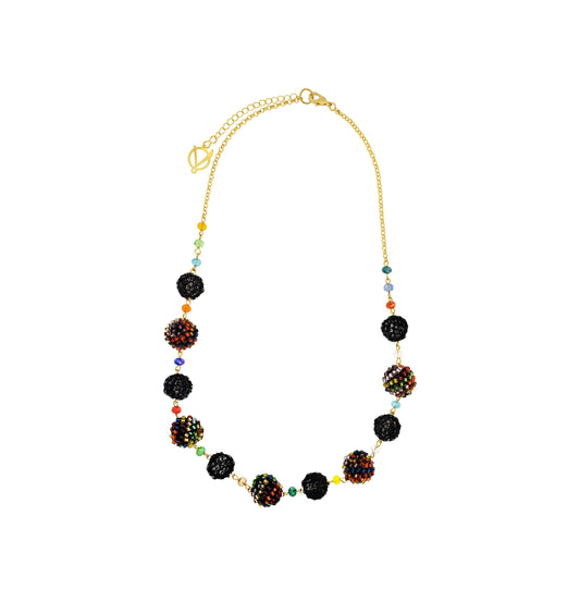 Multicolor & Black Spheres Mini Handmade Crochet Necklace