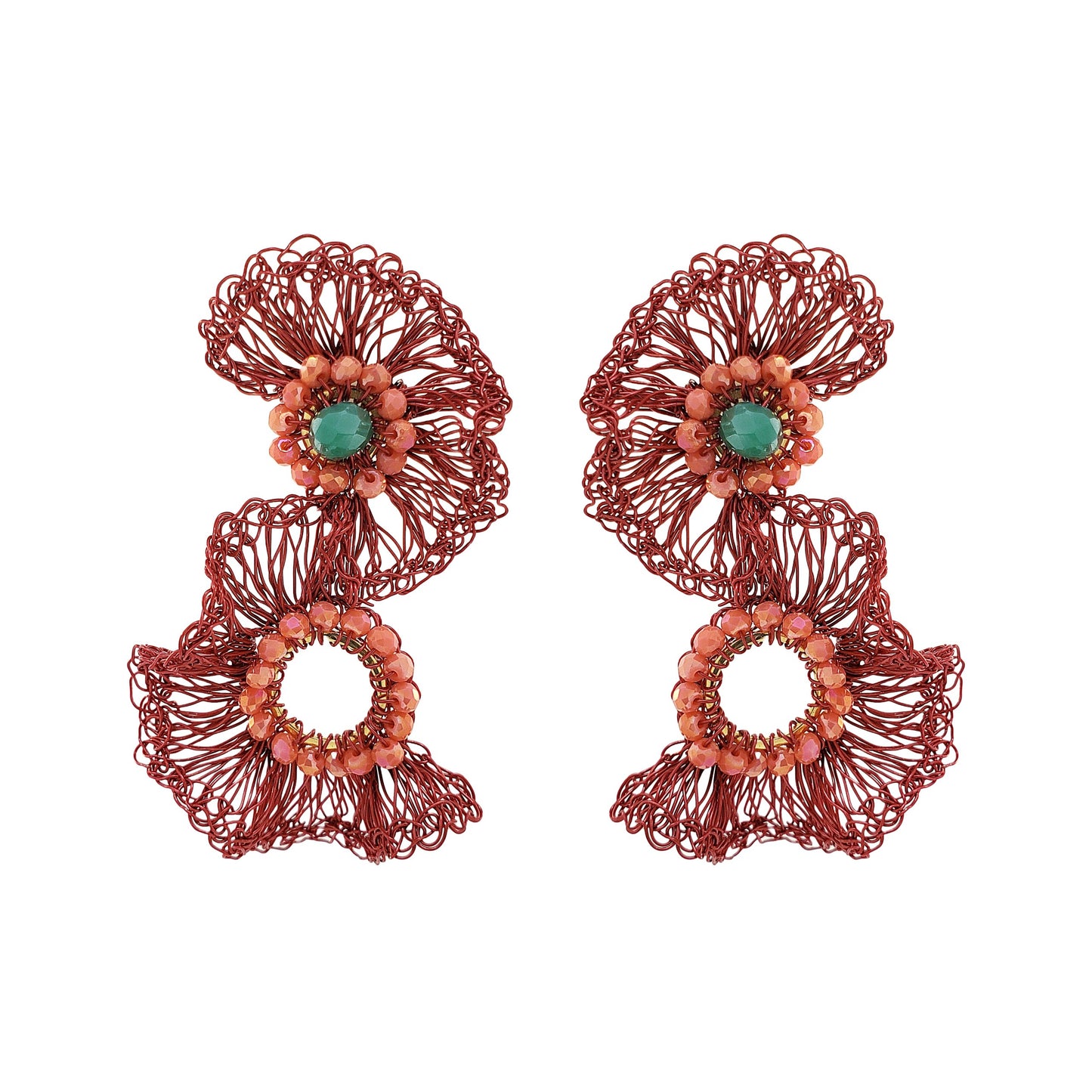 Sunset Coral Mix Gaia Duo Handmade Crochet Earrings