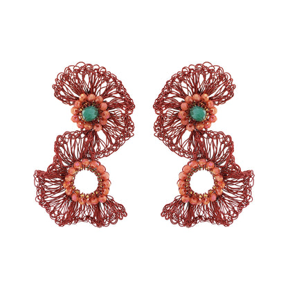 Sunset Coral Mix Gaia Duo Handmade Crochet Earrings