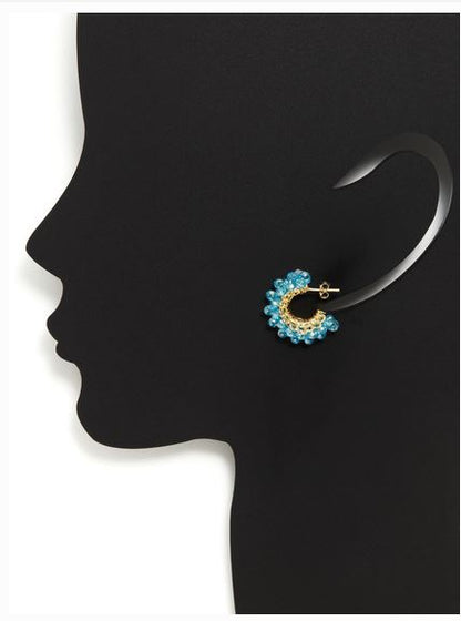 Powder Blue & Gold Dandelions Hoops Handmade Earrings
