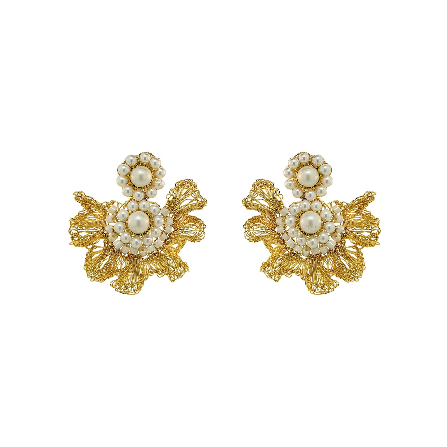Pearl & Gold Lia Mini Handmade Crochet Earrings