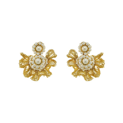 Pearl & Gold Lia Mini Handmade Crochet Earrings