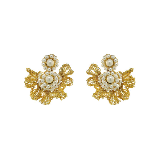 Pearl & Gold Lia Mini Handmade Crochet Earrings